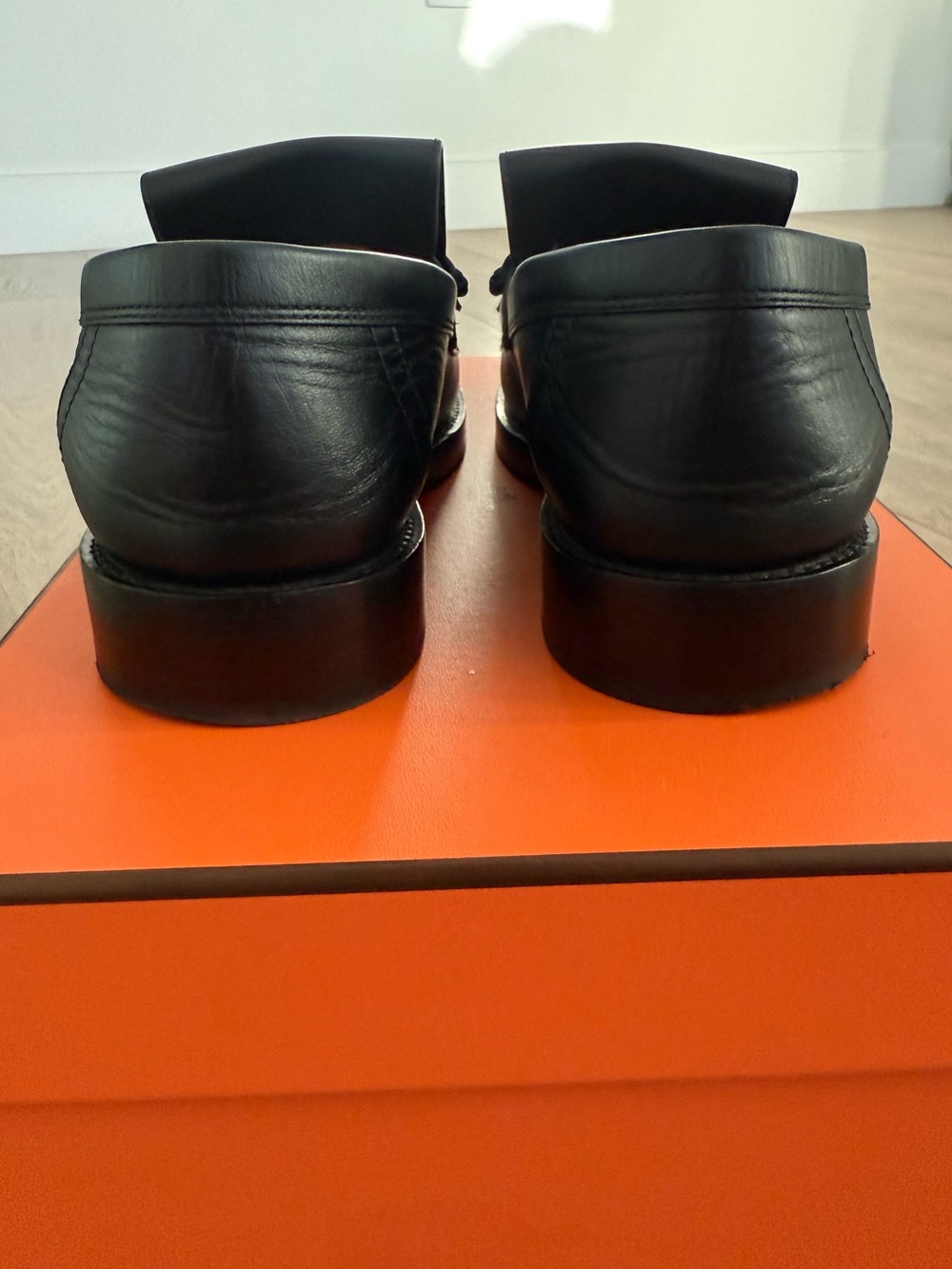Hermes Impact Leather Loafers in Black with Gold Hardware - Picture 8 of 10